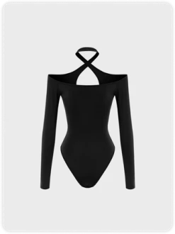 Kollyy Y2k Black Cut Out Crossed Collar Cold Shoulder Top Bodysuit -Tops Sales 5c61730de4027322d21affe6390d50e1