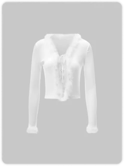 Kollyy Y2K White Patchwork Sherpa Top T-Shirt