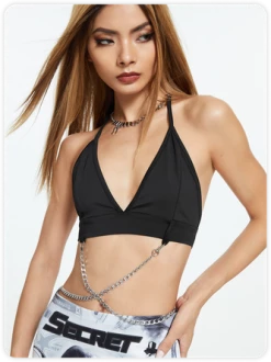 Kollyy Street Black Metal Lace Up Top Tank Top & Cami