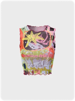 Kollyy Y2K Multicolor Mesh Cartoon Top Tank Top & Cami