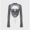 Kollyy Street Gray Mesh Tie Up Top Women Top