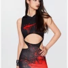 Kollyy Punk Black Cut Out Graffiti Halloween Top Tank Top & Cami