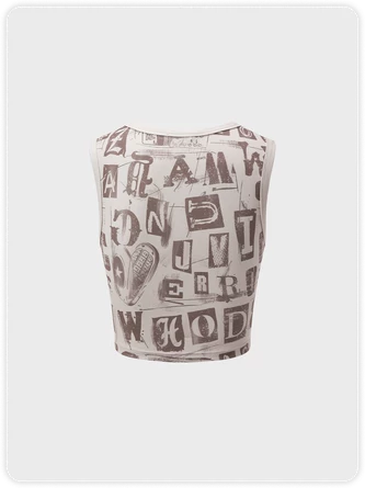 Kollyy Street Brown Letter Patchwork Top Tank Top & Cami 9 Kollyy Street Brown Letter Patchwork Top Tank Top & Cami - Image 9