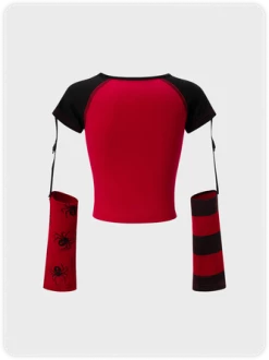 Kollyy Y2K Red Arm Slevees Asymmetrical Design Halloween Top T-Shirt -Tops Sales 62b01b7ee2c13ca17c860973716beb4d