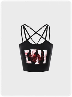 Kollyy Punk Black Lace-Up Design Graffiti Halloween Top Tank Top & Cami