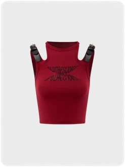 Kollyy Street Red Letter Belt Cut Out Top Tank Top & Cami
