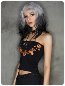 Kollyy Punk Black Graphic Halter Cut Out Halloween Top Tank Top & Cami 11 Kollyy Punk Black Graphic Halter Cut Out Halloween Top Tank Top & Cami -Tops Sales 64a5eecd87f733cb02b8d99f0226af91
