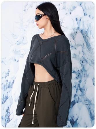 Kollyy Y2k Gray Cut Out Top Sweater 6 Kollyy Y2k Gray Cut Out Top Sweater - Image 6