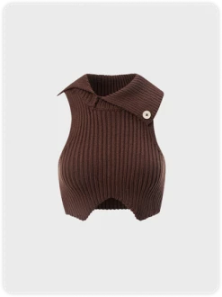 Kollyy Street Brown Asymmetrical Design Top Sweater