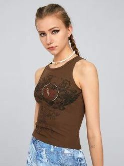 Kollyy Y2K Brown Hotfix Rhinestone Graphic Top Tank Top & Cami -Tops Sales 668bd3b541bc6712caddc8783e493b35
