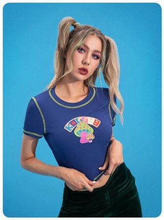 Kollyy Vacation Navy Blue Cartoon Short Sleeves Top T-Shirt 2 Kollyy Vacation Navy Blue Cartoon Short Sleeves Top T-Shirt - Image 2