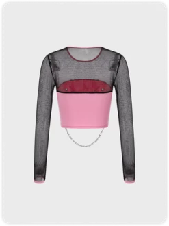 Kollyy Street Pink Slim Mesh Patchwork Top T-Shirt 7 Kollyy Street Pink Slim Mesh Patchwork Top T-Shirt -Tops Sales 68850049af3949dbe86b93022b0657c5