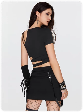 Kollyy Black Cut Out Asymmetrical Design Slim Top T-Shirt 7 Kollyy Black Cut Out Asymmetrical Design Slim Top T-Shirt - Image 7