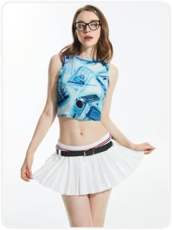 Kollyy Y2K Blue Cropped Abstract Back To School Top Tank Top & Cami