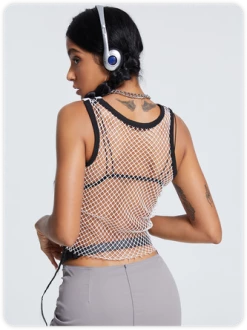 Kollyy Street Black-White Patchwork Mesh Top Tank Top & Cami -Tops Sales 69b32dc8e1ac5ac4c1711405815da76d