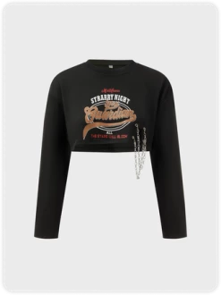 Kollyy Street Black Graphic Metal Chain Zip Up Top Sweater