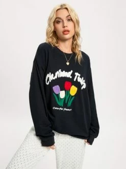 Kollyy Casual Black Top Hoodie & Sweatshirt