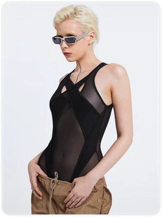 Kollyy Y2K Blue Mesh Double Layer Cyberpunk Top Bodysuit 4 Kollyy Y2K Blue Mesh Double Layer Cyberpunk Top Bodysuit - Image 4