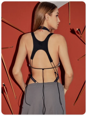 Kollyy Edgy Gray Letter Lace Up Zip Cyberpunk Top Bodysuit 8 Kollyy Edgy Gray Letter Lace Up Zip Cyberpunk Top Bodysuit - Image 8