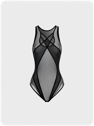 Kollyy Y2K Blue Mesh Double Layer Cyberpunk Top Bodysuit 2 Kollyy Y2K Blue Mesh Double Layer Cyberpunk Top Bodysuit - Image 2