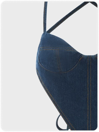 Kollyy Blue Denim Lace Up Backless Top Tank Top & Cami 2 Kollyy Blue Denim Lace Up Backless Top Tank Top & Cami - Image 2