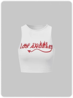 Kollyy Street White Letter Top Tank Top & Cami