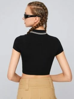 Kollyy Street Black Slim Buckle Top T-Shirt -Tops Sales 6df2a8f5aafb0009da395124e40813f3