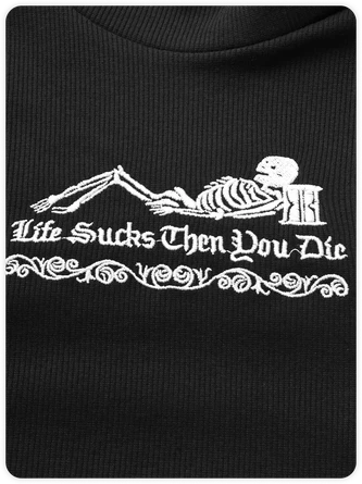 Kollyy Punk Black Basic High Neck Halloween Top T-Shirt 2 Kollyy Punk Black Basic High Neck Halloween Top T-Shirt - Image 2