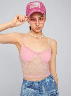 Kollyy Pink Lace Top Tank Top & Cami -Tops Sales 6e010a06a5b7582993ccbbf042359433