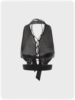 Kollyy Street Black Backless Halter Lace Up Top Tank Top & Cami