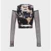Kollyy Street As Picture Tie Dye Mesh Cut Out Top Women Top