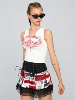 Kollyy Y2K White Feather Color Block Top Tank Top & Cami -Tops Sales 6ef0bbe2a784ad0650b27269cd53edc3