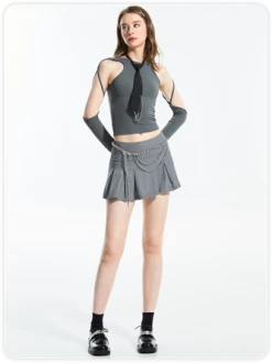 Kollyy Y2K Gray Lace Up Top T-Shirt -Tops Sales 6f589ae63c0ba0e63e2d7e9c653da274