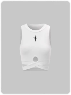 Kollyy Y2K White Embroidery Crossed Front Top Tank Top & Cami
