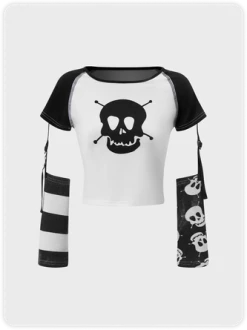 Kollyy Y2K Red Arm Slevees Asymmetrical Design Halloween Top T-Shirt -Tops Sales 6fccdabed1390fba4e28bd9c1f08ade9