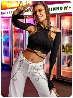 Kollyy Punk Black Lace-Up Design Cut Out Top T-Shirt 14 Kollyy Punk Black Lace-Up Design Cut Out Top T-Shirt -Tops Sales 707febd69cf347fe58387dd3397018c1