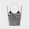 Kollyy Y2K Gray Metal Chain Letter Tiered Design Party Top Tank Top & Cami