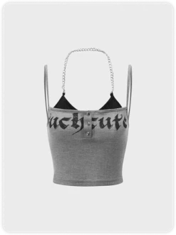 Kollyy Y2K Gray Metal Chain Letter Tiered Design Party Top Tank Top & Cami