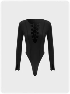 Kollyy Edgy Black Lace Up Top Bodysuit