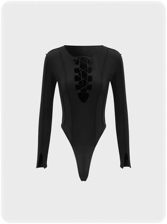 Kollyy Edgy Black Lace Up Top Bodysuit 1 Kollyy Edgy Black Lace Up Top Bodysuit