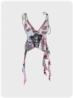 Kollyy Punk White Lace Up Graffiti Asymmetrical Design Halloween Top -Tops Sales 71d636809d5e19b4f4f985a41d70cc46