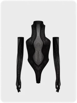 Kollyy Street White Patchwork Mesh Top Bodysuit