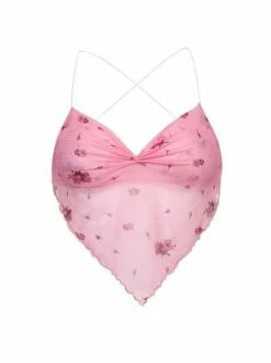Kollyy Sweet Pink Sleeveless Calico Top Tank Top & Cami