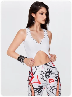 Kollyy Street White Split Metal Top Tank Top & Cami