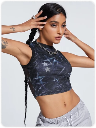 Kollyy Street Blue Mesh Cyberpunk Top Tank Top & Cami 3 Kollyy Street Blue Mesh Cyberpunk Top Tank Top & Cami - Image 3