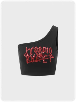 Kollyy Punk Black Sequins One Shoulder Halloween Top Tank Top & Cami