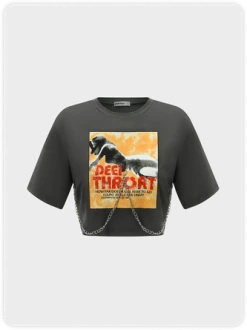 Kollyy 【Pre Order】Street Gray Graphic Metal Chain Top T-Shirt