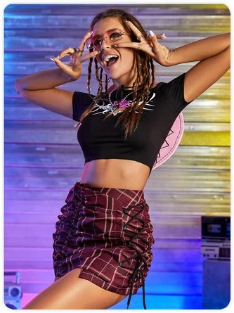 Kollyy Punk Black Floral Short Sleeves Top T-Shirt 2 Kollyy Punk Black Floral Short Sleeves Top T-Shirt - Image 2