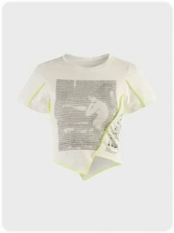 Kollyy Street White Short Sleeves Raw Edge Top T-Shirt