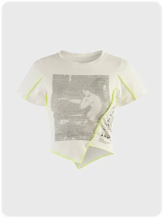 Kollyy Street White Short Sleeves Raw Edge Top T-Shirt 1 Kollyy Street White Short Sleeves Raw Edge Top T-Shirt